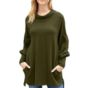 Army Green Slope Side Snuggles Tunic Sweater